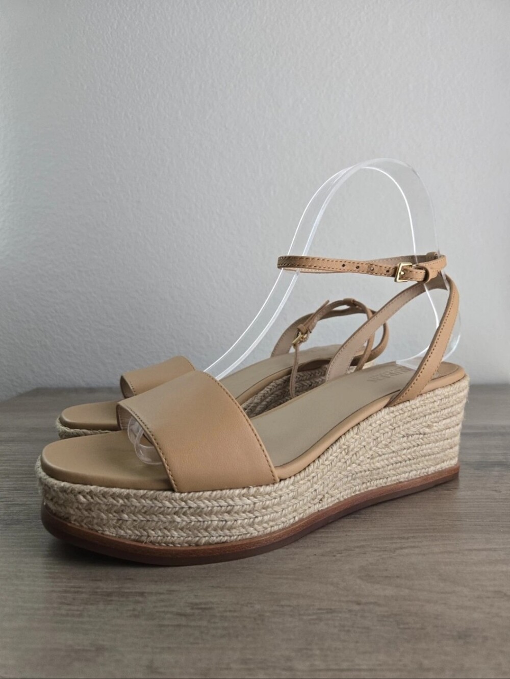 Lauren Ralph Lauren Leona Espadrille Wedge Sandal Buff Soft Nappa Various Sizes